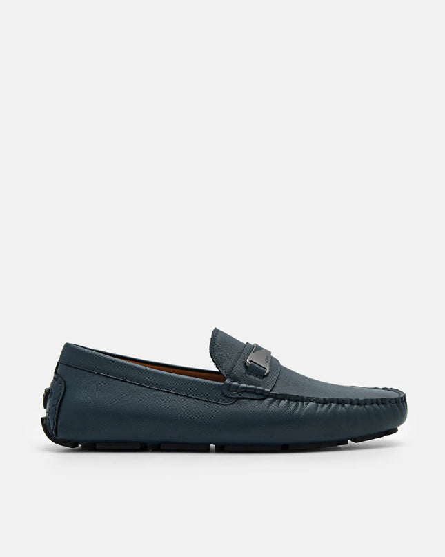 Embossed Leather Penny Loafers - Navy