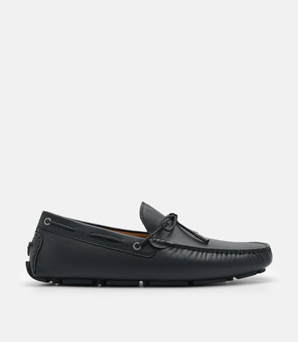 Saffiano Leather Bow Driving Shoes - Black