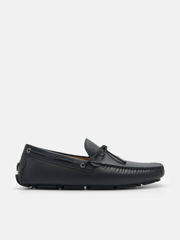 Saffiano Leather Bow Driving Shoes - Black