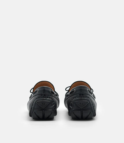 Saffiano Leather Bow Driving Shoes - Black