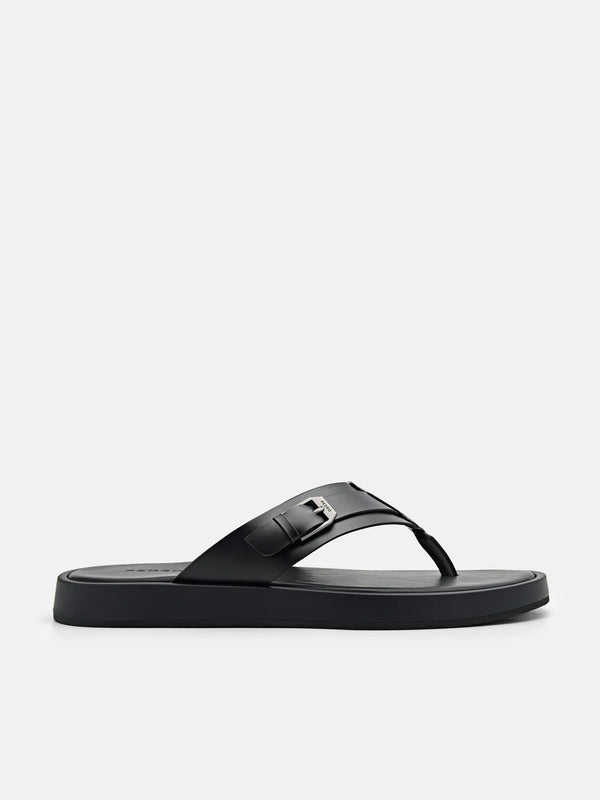Buckle Thong Sandals - Black