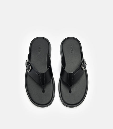 Buckle Thong Sandals - Black