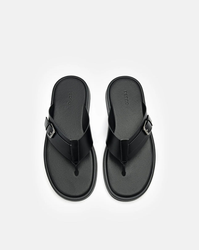 Buckle Thong Sandals - Black
