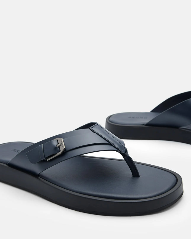 Buckle Thong Sandals - Navy