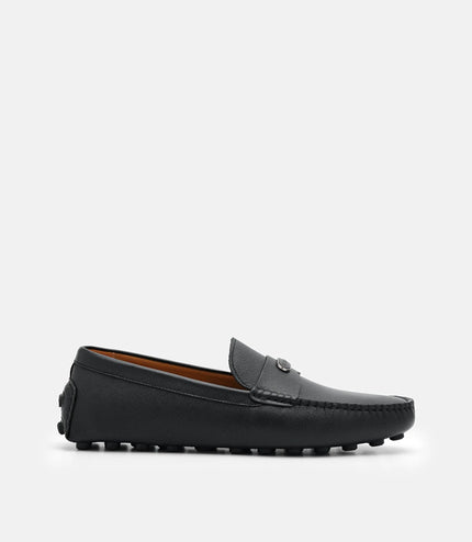Embossed Leather Driving Shoes - Black