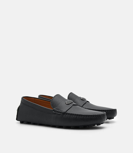 Embossed Leather Driving Shoes - Black