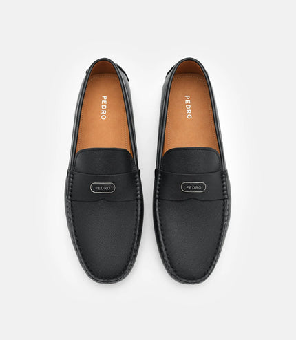 Embossed Leather Driving Shoes - Black