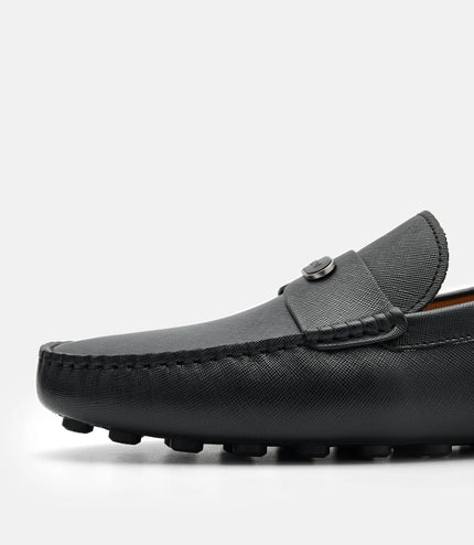 Embossed Leather Driving Shoes - Black