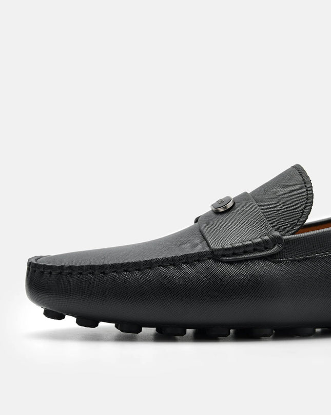 Embossed Leather Driving Shoes - Black