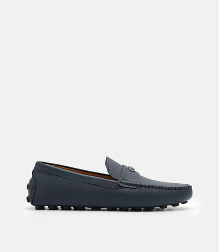 Embossed Leather Driving Shoes - Navy