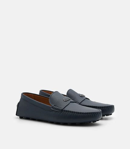 Embossed Leather Driving Shoes - Navy