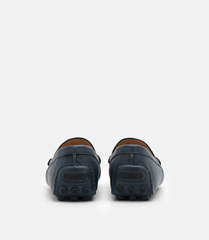 Embossed Leather Driving Shoes - Navy