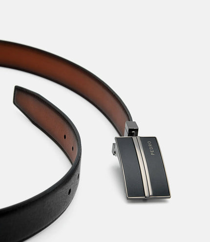 Saffiano Leather Reversible Tang Belt - Black