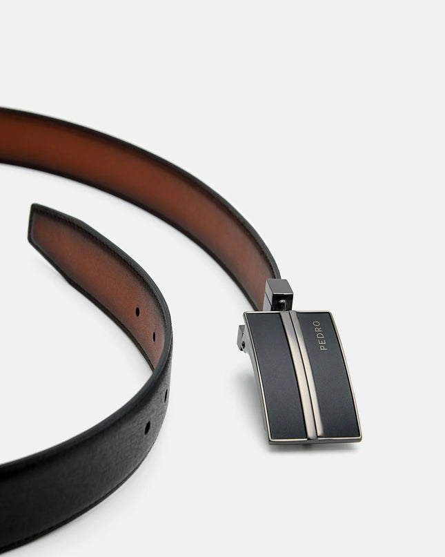 Saffiano Leather Reversible Tang Belt - Black