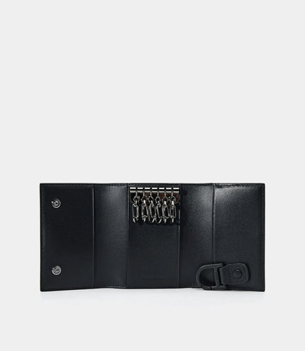 Embossed Leather Key Pouch - Black
