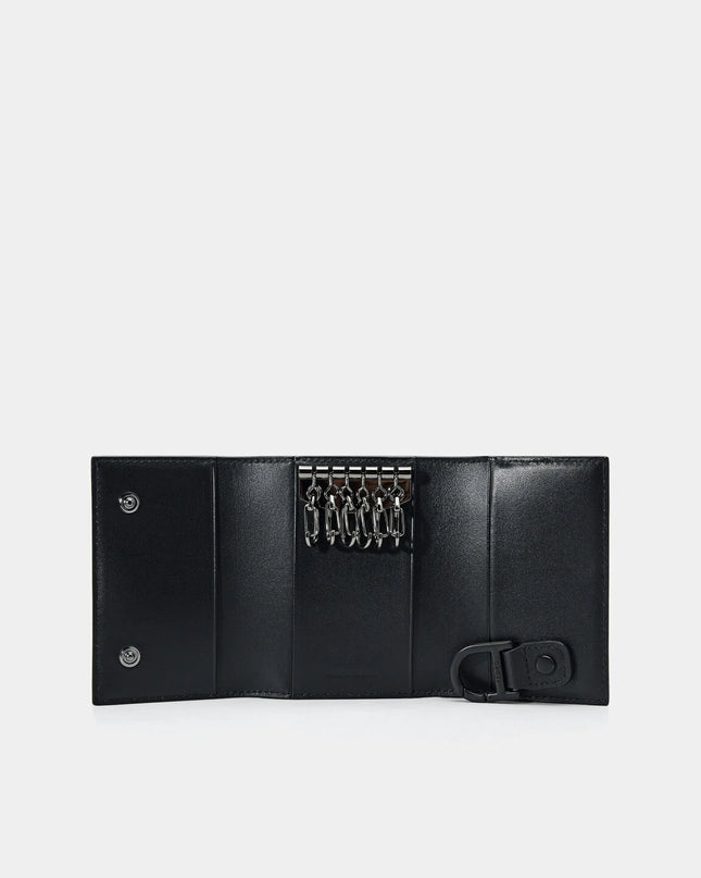 Embossed Leather Key Pouch - Black