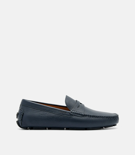 Embossed Leather Driving Shoes - Navy