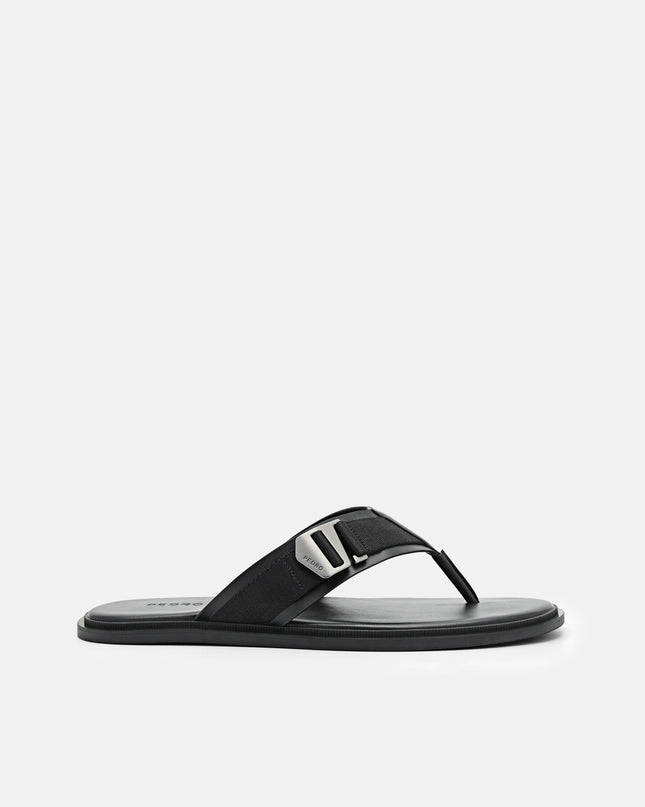 Buckle Thong Sandals - Black