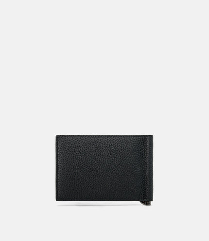 Embossed Leather Card Holder with Money Clip - Black