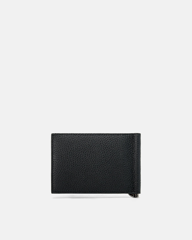Embossed Leather Card Holder with Money Clip - Black