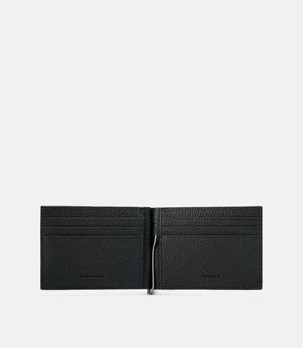 Embossed Leather Card Holder with Money Clip - Black