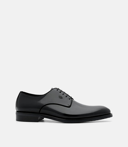 Boxed Leather Derby Shoes - Black