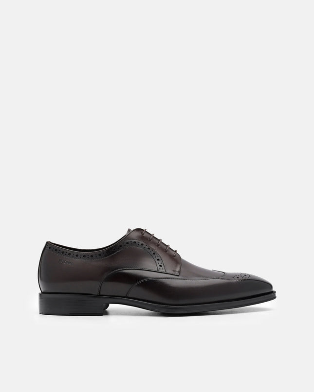 Leather Wingtip Derby Shoes - Dark Brown