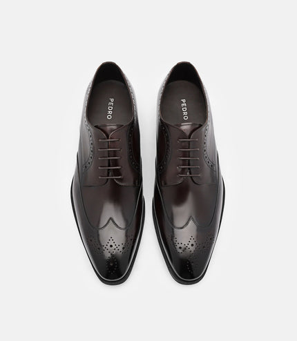 Leather Wingtip Derby Shoes - Dark Brown