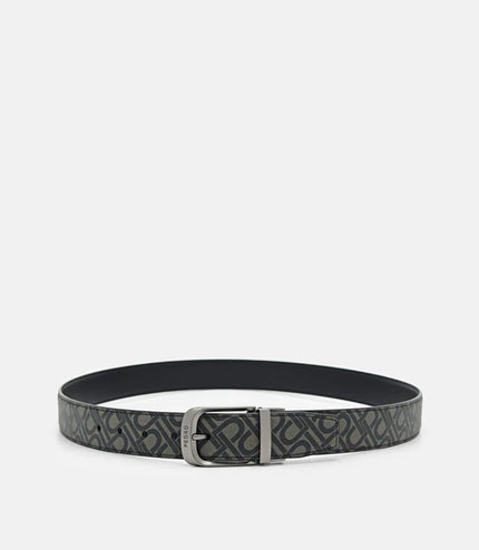 Embossed Leather Reversible Pin Belt - Black