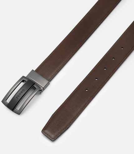 Grid Leather Reversible Tang Belt