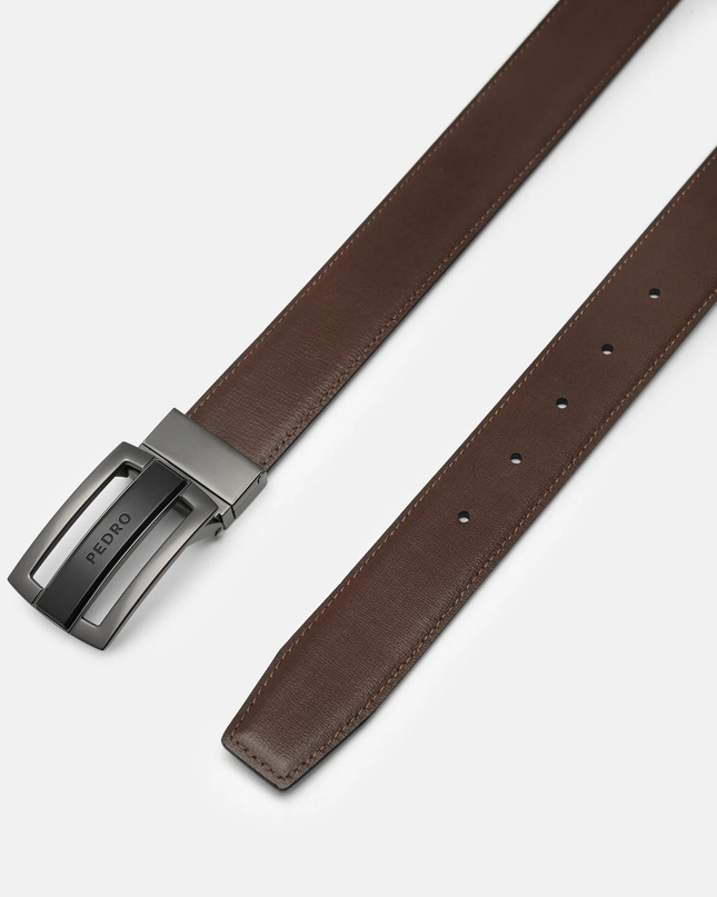 Grid Leather Reversible Tang Belt