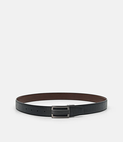 Grid Leather Reversible Tang Belt