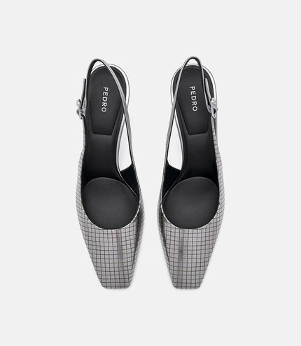 Metallic Leather Slingback Heel Pumps - Pewter