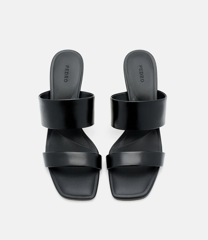 Leather Heel Sandals - Black