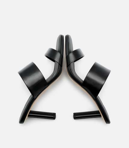 Leather Heel Sandals - Black