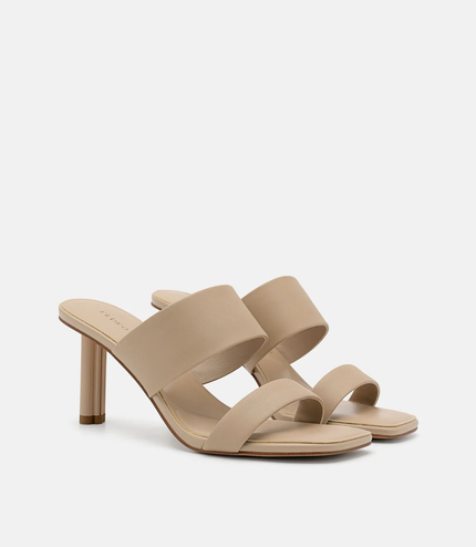 Leather Heel Sandals - Taupe