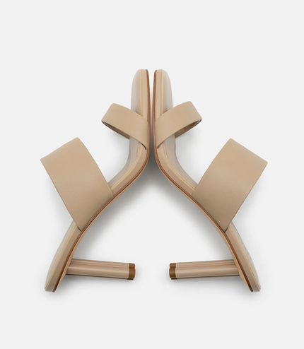 Leather Heel Sandals - Taupe