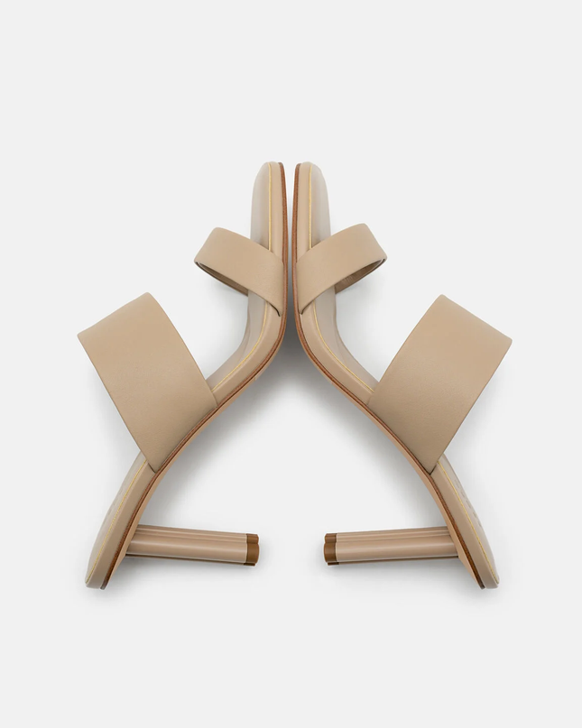 Leather Heel Sandals - Taupe