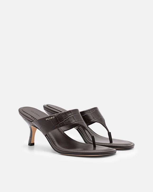 Thong Heel Sandals - Dark Brown