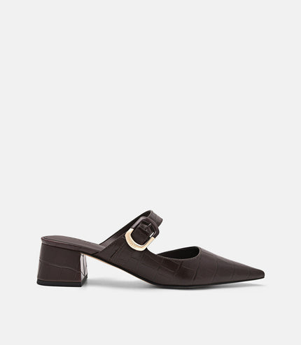Bridget Embossed Leather Heel Mules