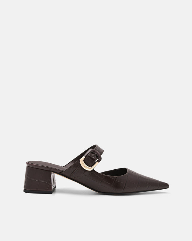 Bridget Embossed Leather Heel Mules