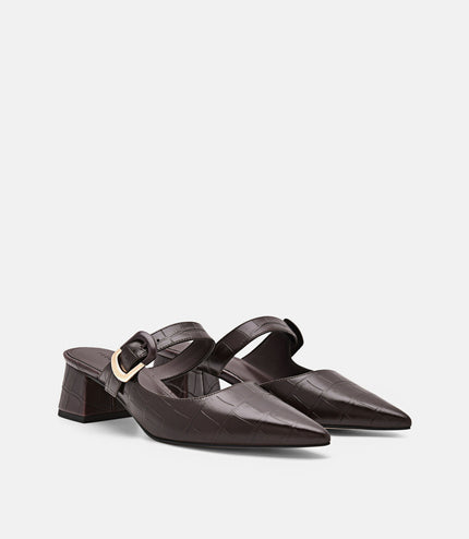 Bridget Embossed Leather Heel Mules