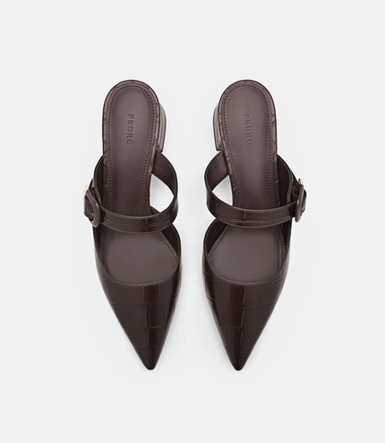 Bridget Embossed Leather Heel Mules