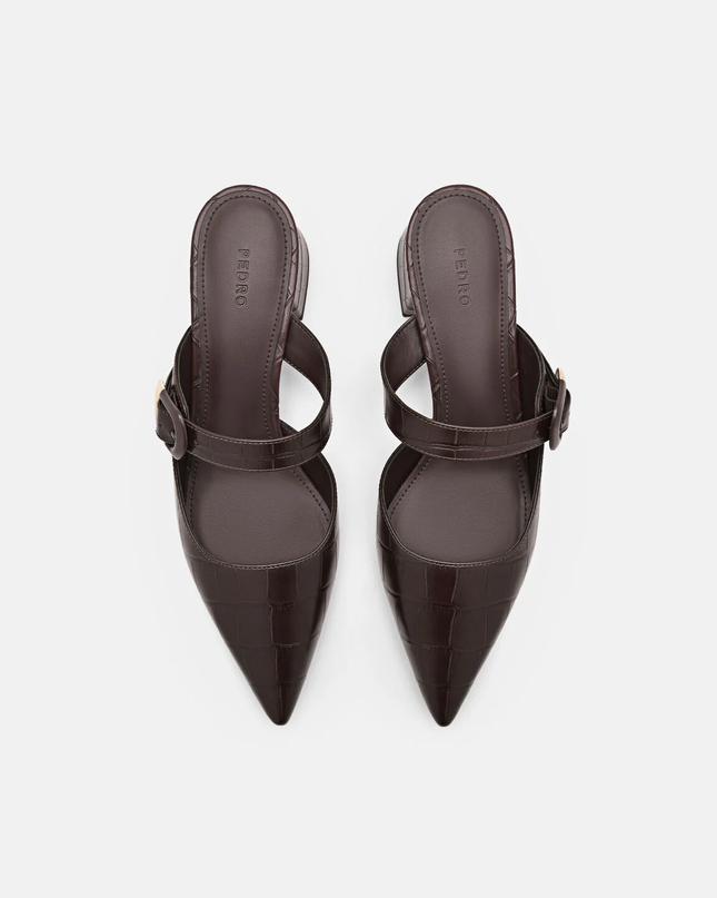 Bridget Embossed Leather Heel Mules