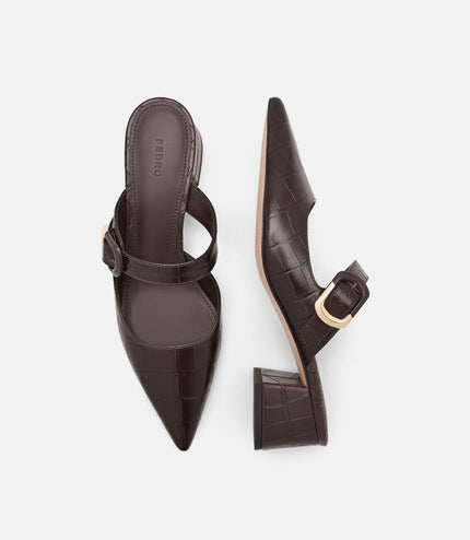 Bridget Embossed Leather Heel Mules