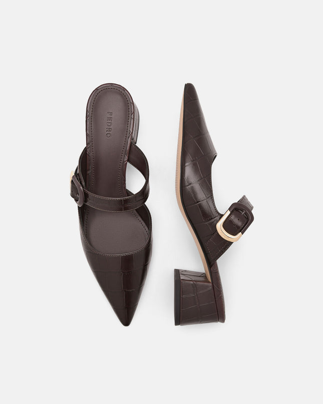 Bridget Embossed Leather Heel Mules