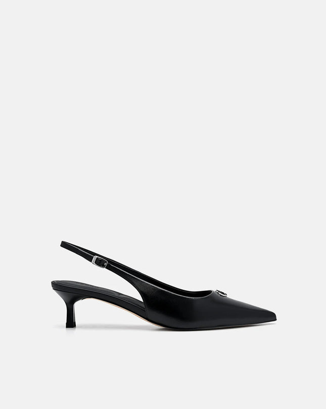 Leather Slingback Heel Pumps - Black