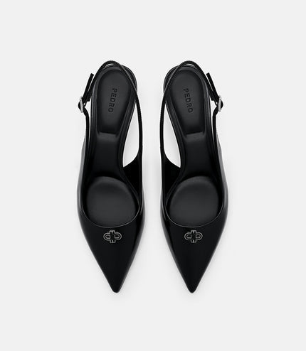 Leather Slingback Heel Pumps - Black