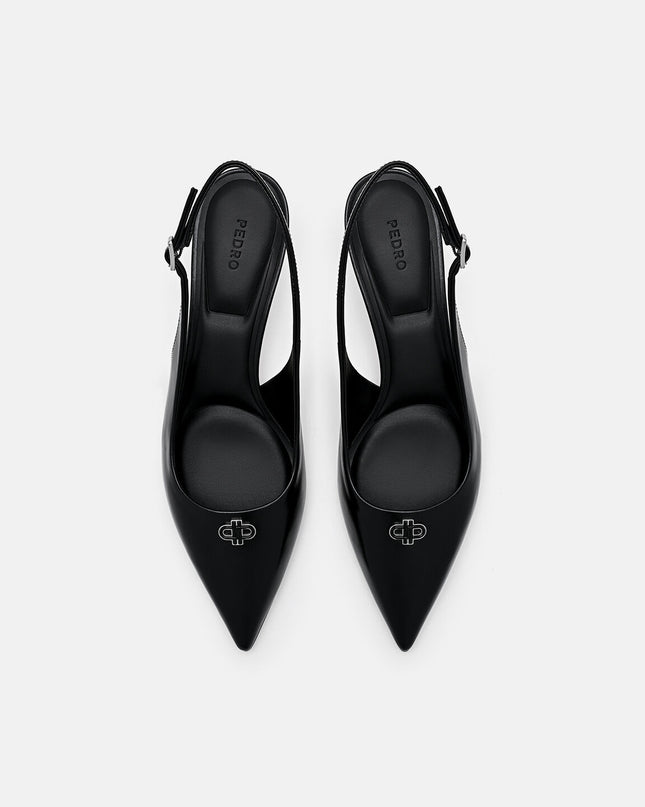 Leather Slingback Heel Pumps - Black
