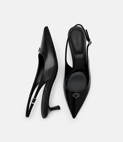 Leather Slingback Heel Pumps - Black